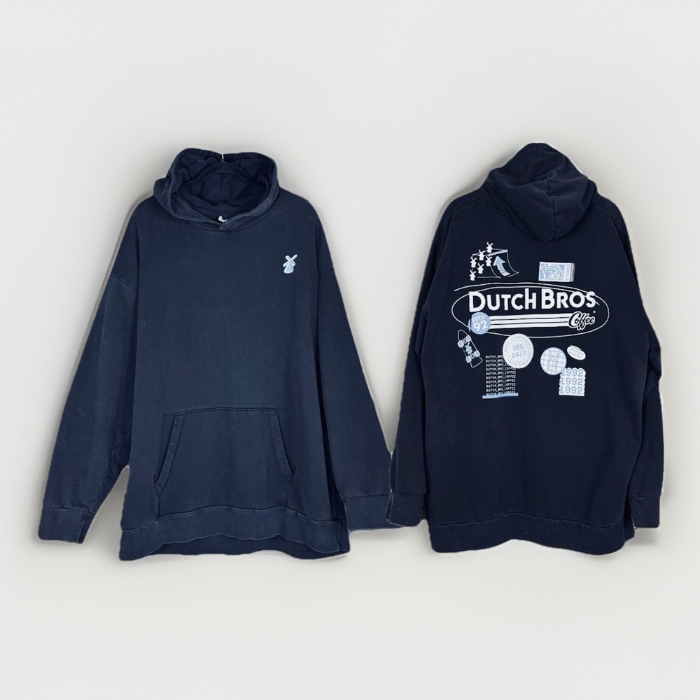 Dutch Bros Hoodie Unisex M Smoked Black Pullover Sweatshirt Coffee Logo Skater